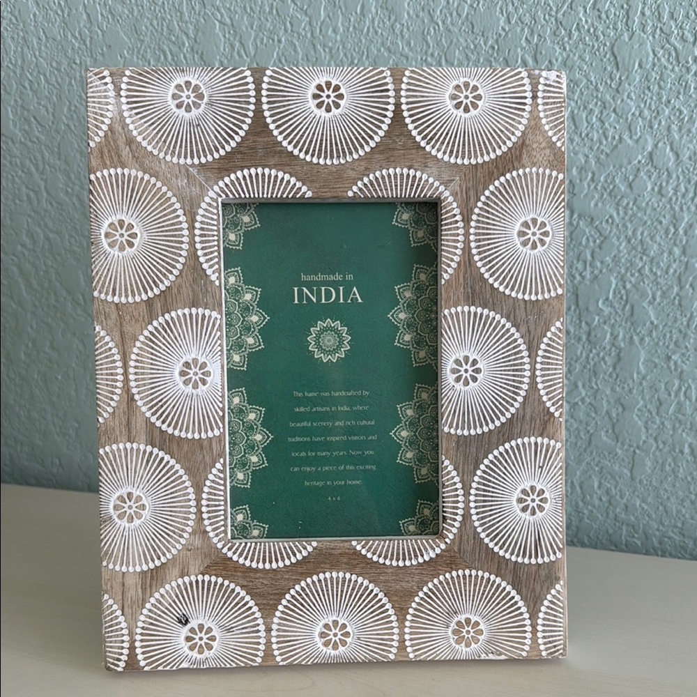 Handcrafted Wooden Photo Frame with White Accents